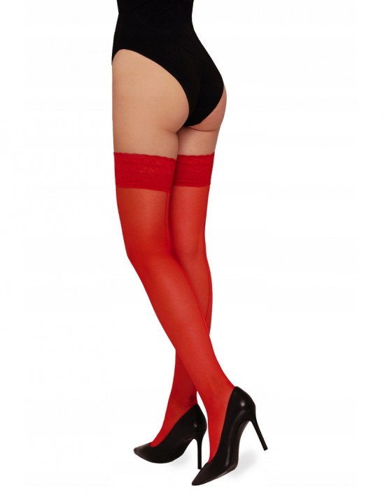 Annes rode plus size hold up kousen met naad1 0