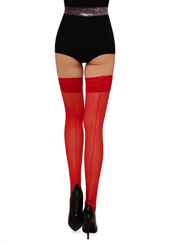 Annes rode plus size hold up kousen met naad3